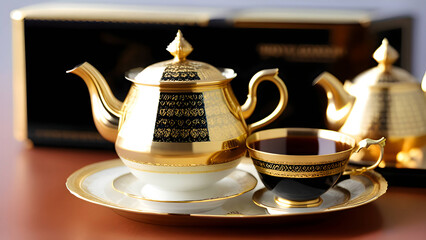 royal gold premium luxuries  teapot with tea 