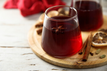 Traditional homemade mulled wine with spices