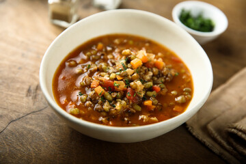 Traditional homemade lentil soup