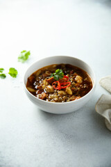 Healthy eggplant ragout with chili pepper and cilantro