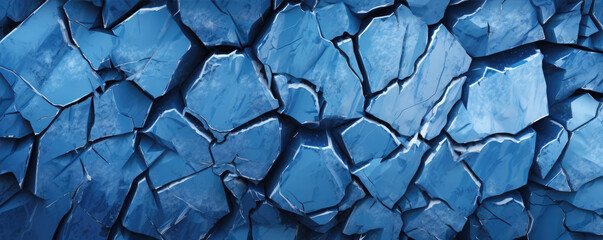 Cracks on the surface of the blue ice. top view, generative ai