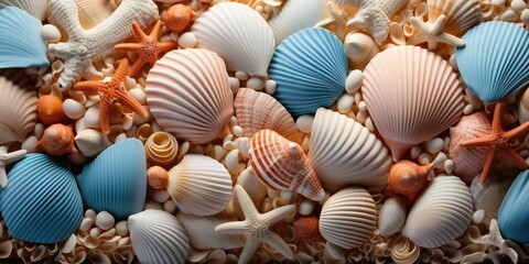 sandy shoreline, the sea's gentle touch leaves behind delicate seashells  Generative Ai Digital Illustration