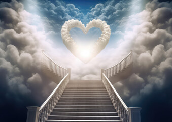 angel flying into heart on stairs to heaven, generative AI