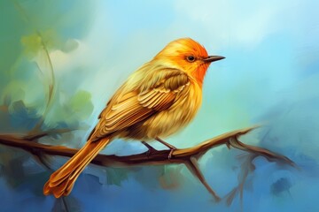 A colorful bird perched on a branch, Illustration AI Generative.