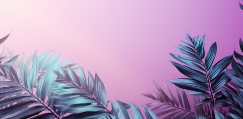 Fototapeta na wymiar Pink and blue tropical leaves background. Illustration AI Generative.