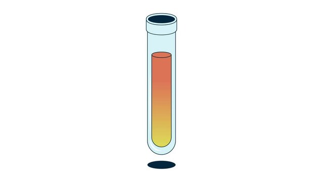 Multicolored chemical reaction in a test tube on a white background, 4k 2d animation