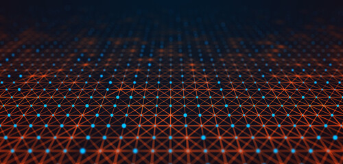 Gradient grid. 3d perspective background. Wireframe mesh. Technology background. 3d rendering