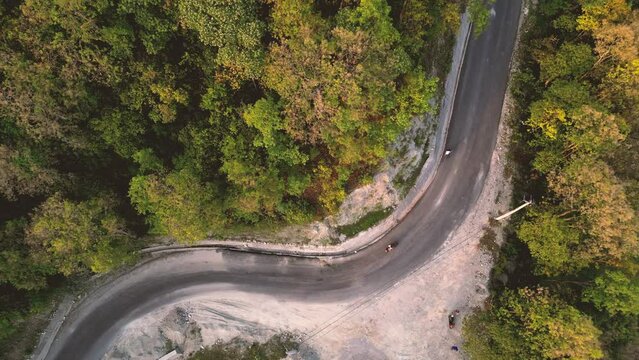 Top view of a road in the countryside of Pokhara, Nepal
