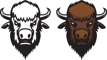 Angry bison head. American buffalo Mascot Head. Design element for logo, label, sign, badge. © liubov
