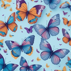 Plakat Minimalistic Watercolor colorful Cute butterflies, Colorful Butterflies Pattern. blue, yellow, pink, and red butterfly seamless pattern illustration