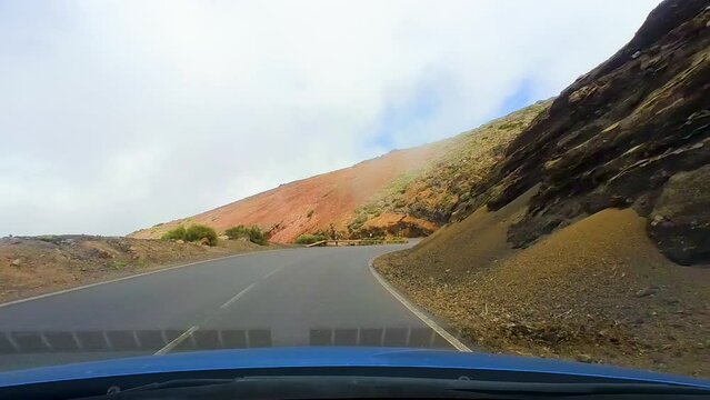 Foggy Drive Through Teide National Park, Canary Islands, Tenerife, Spain: A Driver’s Perspective
