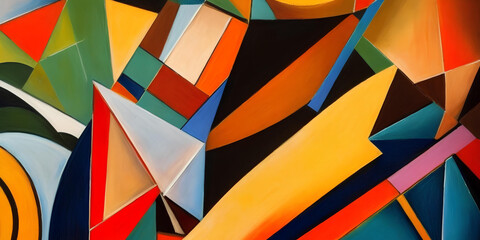 Abstract oil painting in cubism style, geometric shapes, digital drawing, brush strokes. ai - obrazy, fototapety, plakaty