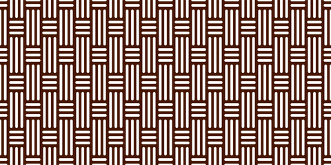Vertical triple basketweave seamless pattern. Brown basket weave bamboo texture on white. Simple monochrome background. Vector abstract illustration