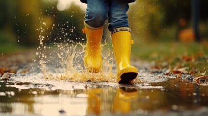 child walking in rain, ai generative