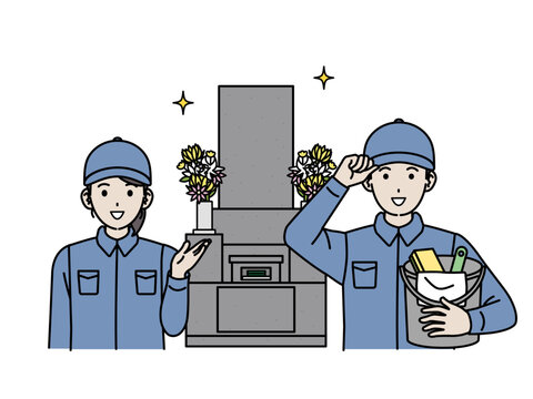 お墓掃除代行業者、お墓参り代行業者のイラスト