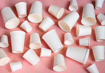 Various sized disposable coffee cups. Different takeaway coffee cups.