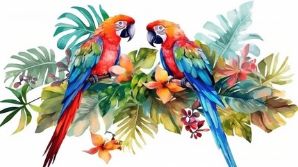 two parrots on a branch, ai generative