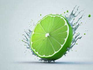 Green lime with cut in half  slice of pieces element in the middle on white background. Realistic vector in 3D illustration.