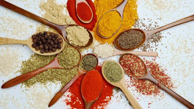 Vibrant Spice Medley: Curry, Pepper, Chili Infusing Energy into Indian Culinary Traditions