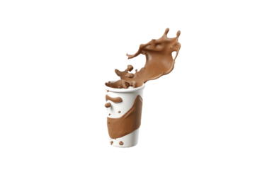 a white cup or glass splashing milk all over a black background. The milk forms a messy pattern as it spills and spreads across the surface.