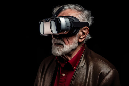 AI generated image of senior male in VR googles