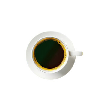 a white coffee cup with a dark brown drink, most likely coffee, inside. 