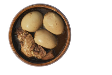 Thai soup in wooden bowl  ,isolated