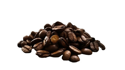 a large pile of coffee beans with different shades of brown and a lighter tan color, representing a mix of roasts and origins. 