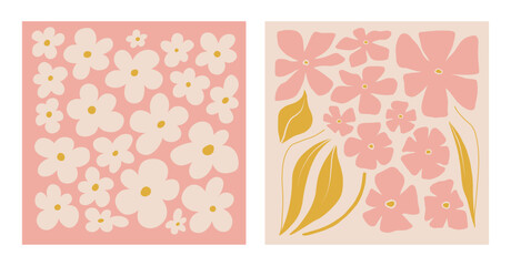 Modern floral posters with flowers. Abstract art. 