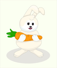 Cartoon Cute and happy rabbit holding carrot. Isolated.