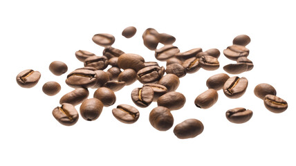 Obraz premium a large group of coffee beans in various shades of brown, falling gracefully from above, creating an artistic and visually appealing scene.