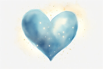 Simple light blue heart, glowing with sparkling light. Generative AI.
