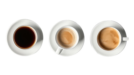 This image showcases three different coffee cups, each displaying a perfect pour of coffee. 