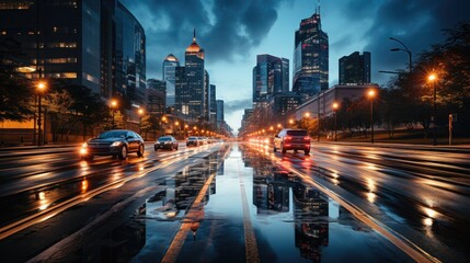 Naklejka premium traffic in the city at night, ai generative