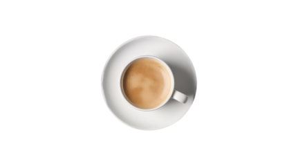 a simple white coffee cup placed on top of a table. The cup appears to be empty, with no visible contents inside. 