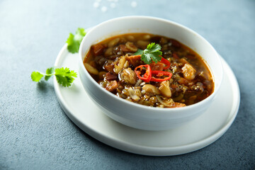 Healthy eggplant ragout with chili pepper and cilantro