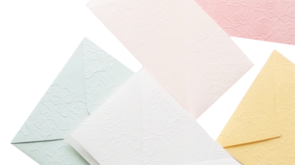 Overhead View of Pastel Color Embossed Floral Envelope Collection.