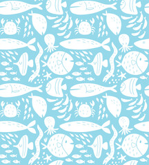 Sea seamless pattern with fishes - 617342137