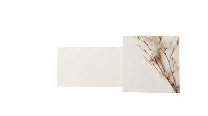 Realistic Blank Paper Cards with Decorative Floral Branch.