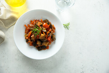 Traditional homemade vegetable ragout with fresh rosemary
