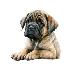 English mastiff. Cute mastiff puppy. Mastiff dog Sticker.  Cute design for print, baby clothes, postcard, t-shirt, logo, icon, print - obrazy, fototapety, plakaty