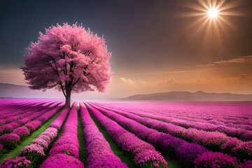 lavender field at sunset AI Generated 