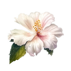 Realistic White Hibiscus Flower and Leaves Illustration Background.