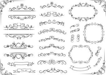 Calligraphic design elements . Decorative swirls or scrolls, vintage frames , flourishes, labels and dividers