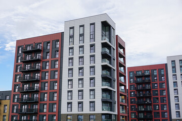 city apartment block. high rise block of flats in the UK. residential housing development 