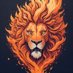 Obraz premium A fantasy watercolor painting of lion head with fire spinning against black background.Generative AI