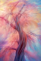Willow tree in the wind, abstract impressionism, smooth wavy silk, intricate details vibrant pastel color gradient Generative AI 