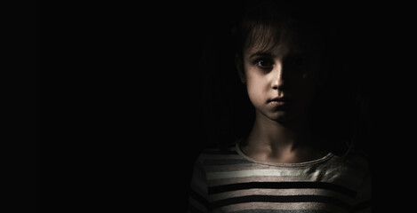 Conceptual image: psychological injuries, children's anxieties and fears, lost childhood. Sad...