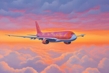 Fototapeta na wymiar an airplane flying in the sky. Illustration. Generative AI.