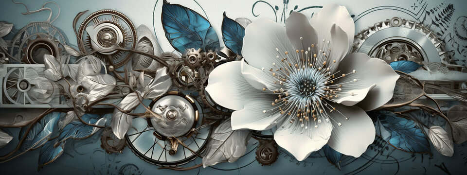 floral, vintage background, flover, products, enginer, generative, ai, steampunk, background, clockwork, brooch, jewelry